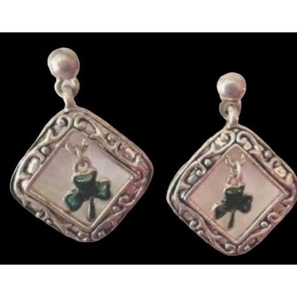 Vintage 80's Shamrock Earrings Handmade Dangle Posts St Patrick's Day Pa… - Picture 8 of 12
